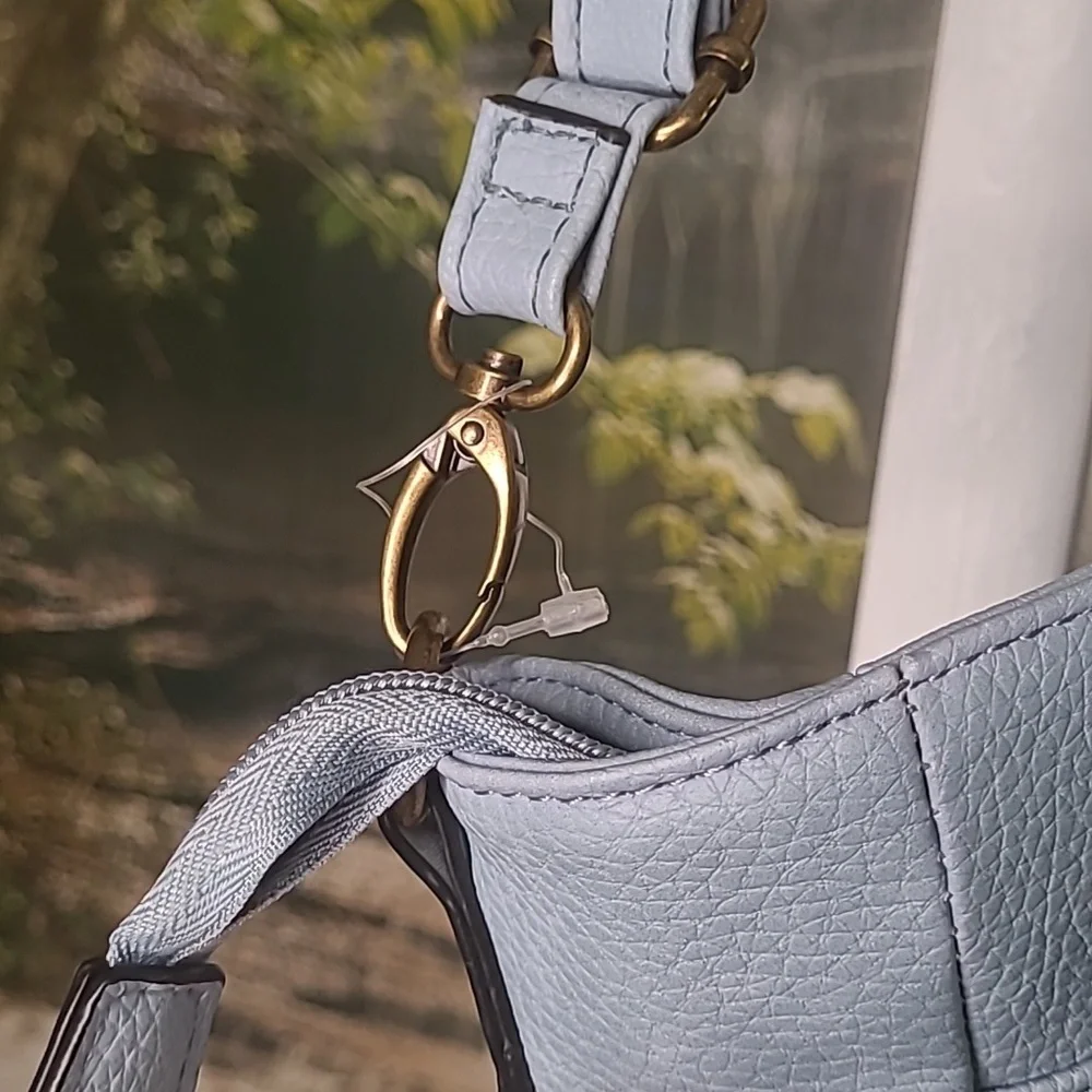 Bueno over the shoulder purse handbag light blue pebbled faux leather